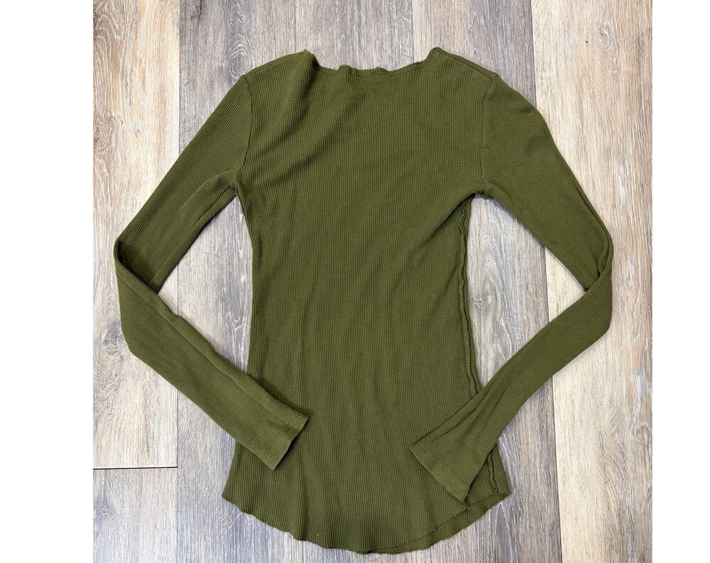 Vince Olive Green Ribbed Long Sleeve Top Minimalist Capsule Wardrobe